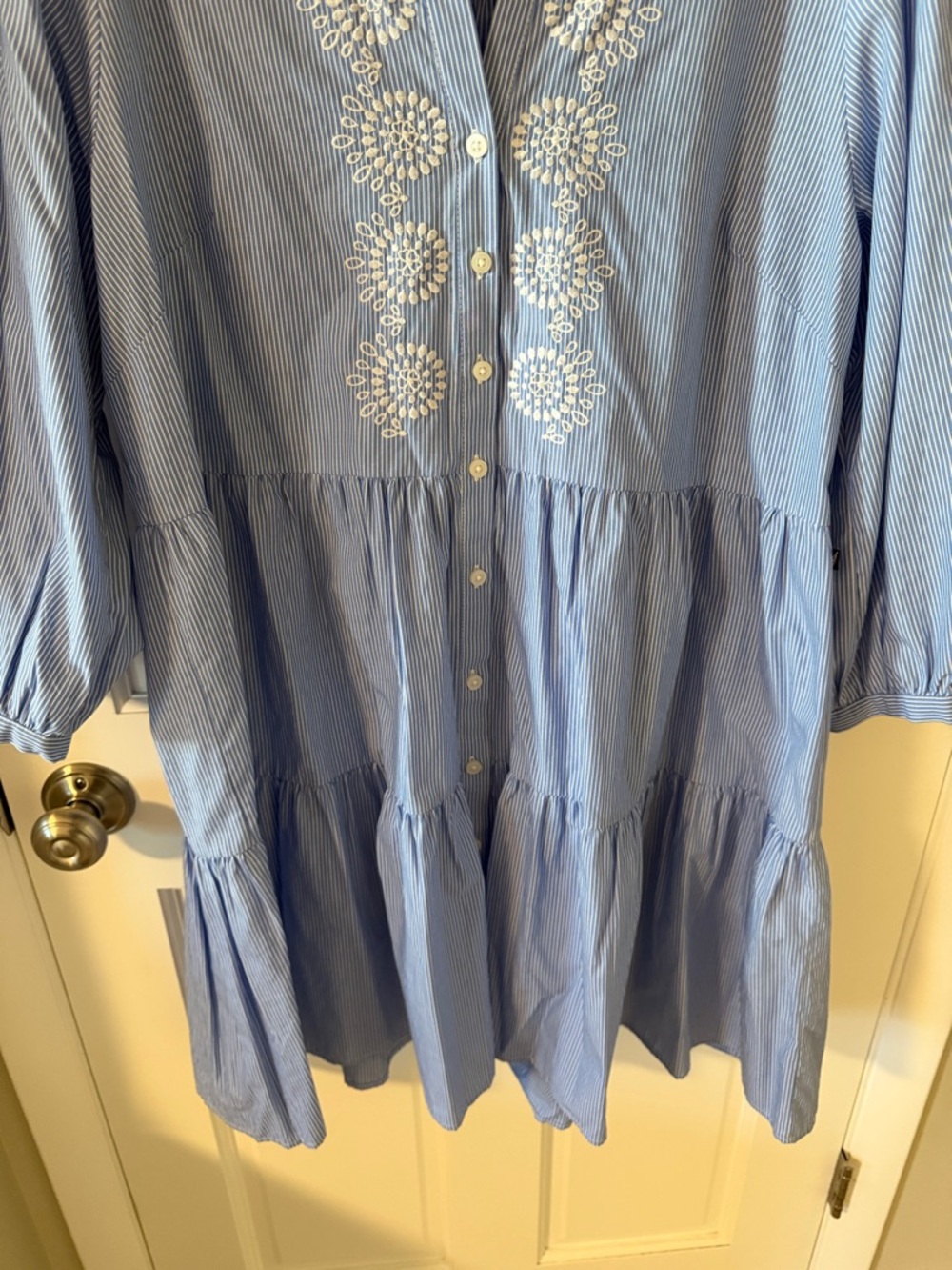 Nautica Jeans Women’s Embroidered pinstripe Tiered Cotton Mini Dress XL - Picture 8 of 10